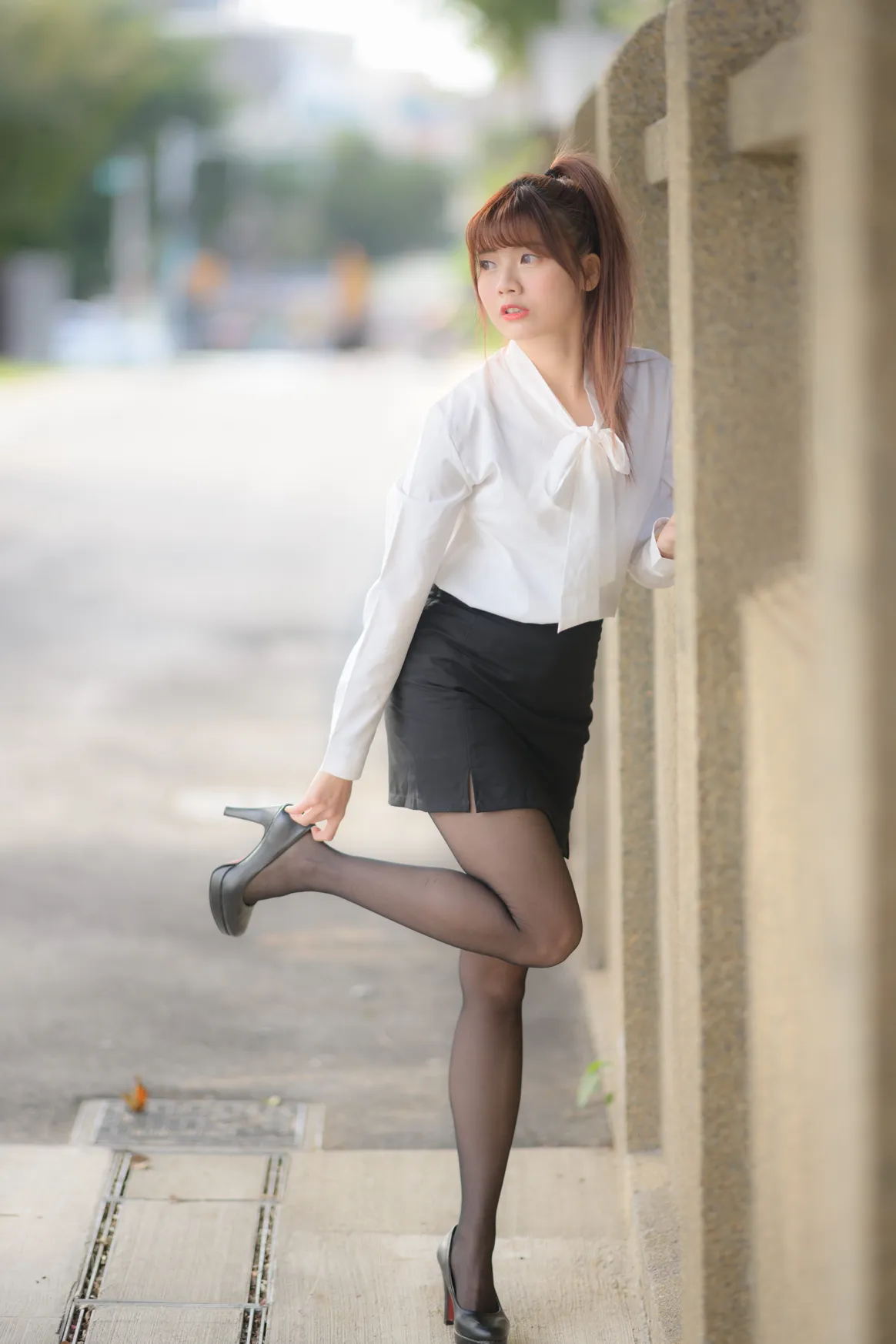 [Mzsock] NO.237 OL black silk uniform high heels street photography#[105P]-67