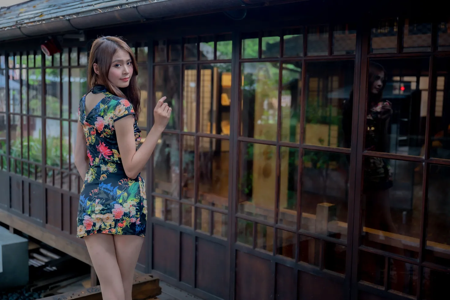 [Mzsock] NO.202 He Jiaxin black flower short cheongsam stockings high heels beautiful legs street photography#[97P]-19